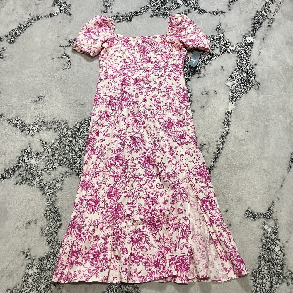 London Times  Linen Blend Floral Midi Dress Womens‎ Size 12 Wedding Guest